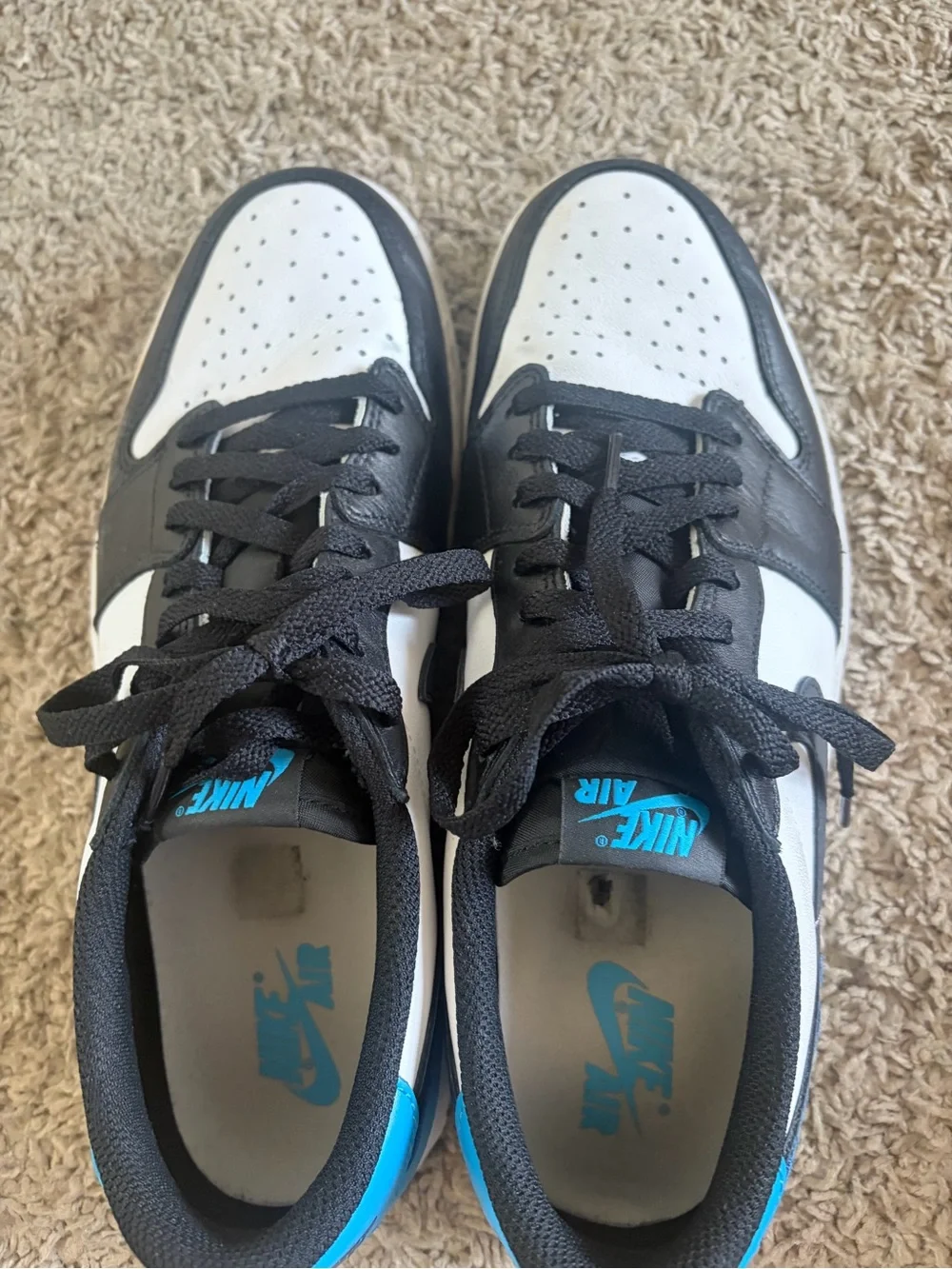 Size 11.5 Men Jordan 1 Retro Low OG Black Dark Powder Blue Pre Owned As is - Picture 2 of 8